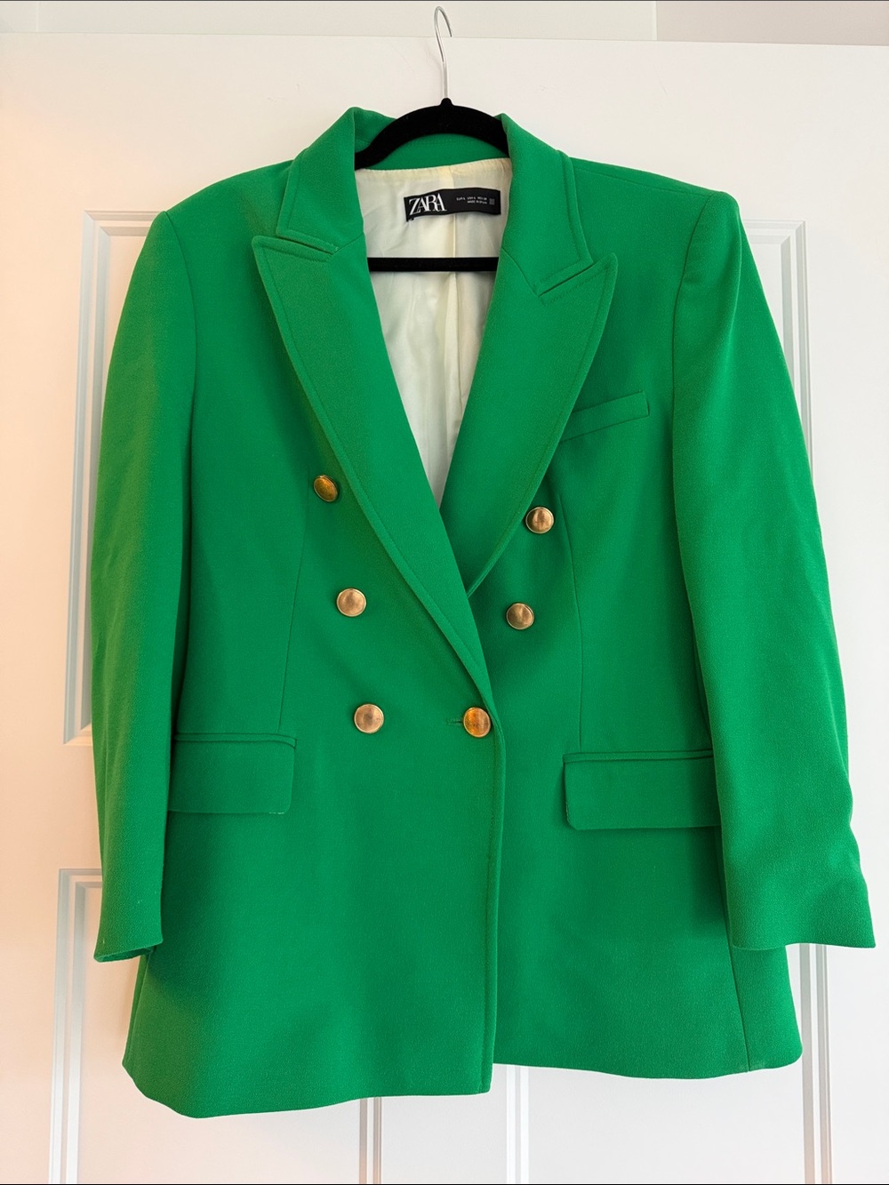 ZARA Emerald Green Double-Breasted Blazer with Gold Buttons